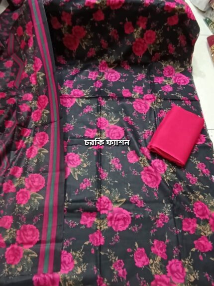 জয়পুরি থ্রী পিস ( কটন -গোলাপ )